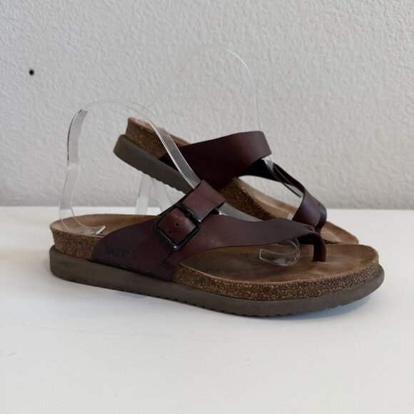 Mephisto Helen Big Toe Loop Dark Brown Waxy Leather Sandals Slides Womens 10/40 - Picture 2 of 10